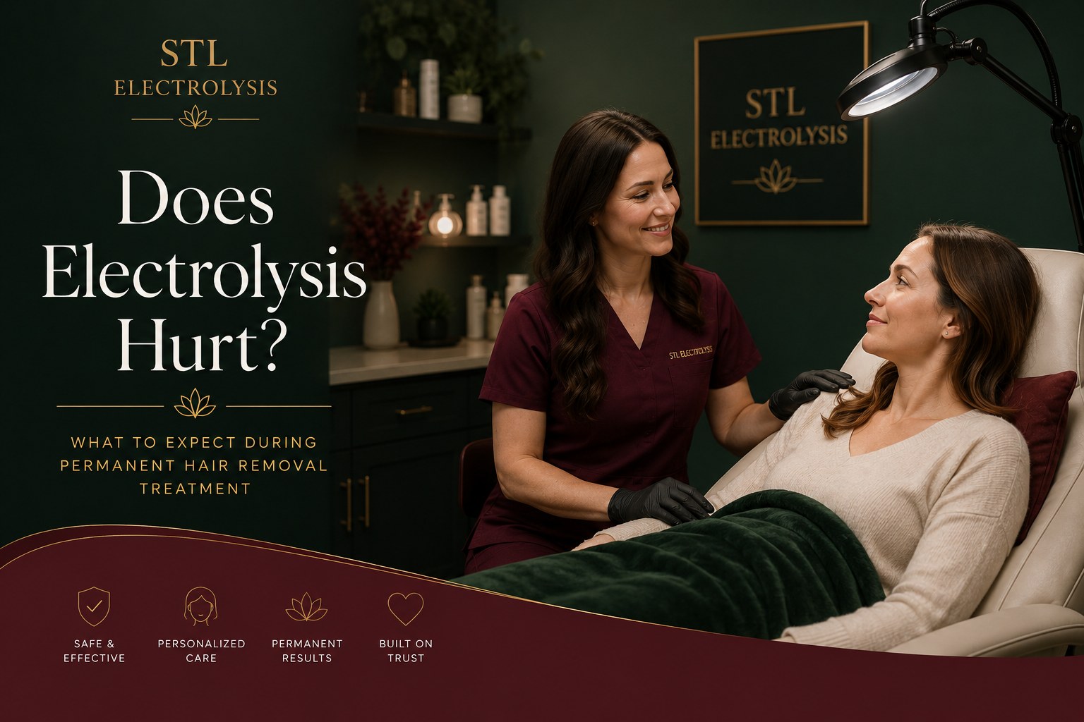 Experienced electrologist performing permanent hair removal treatment at Bare Radiance Studio in O'Fallon, Missouri