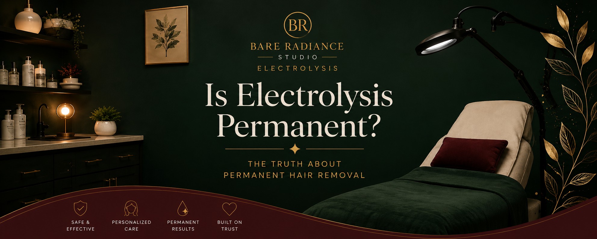 Elegant treatment room at Bare Radiance Studio illustrating permanent electrolysis hair removal.