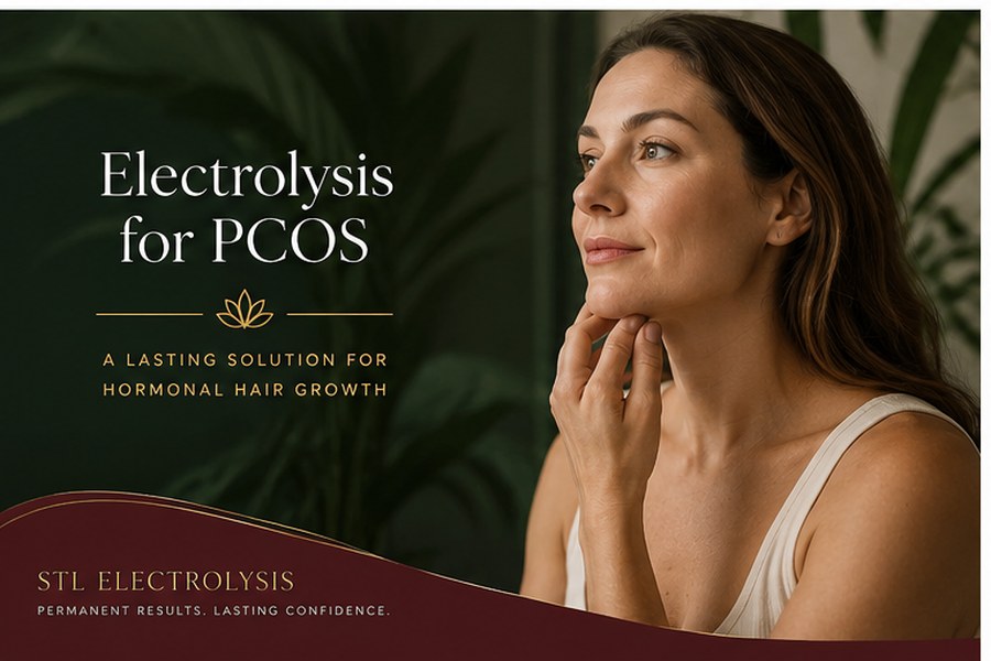 Woman consulting about PCOS-related facial hair treatment options at Bare Radiance Studio